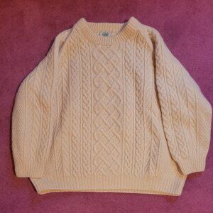 XL Blarney Woolen Mills Beige Irish Aran Knit Sweater for St. Patrick's Day